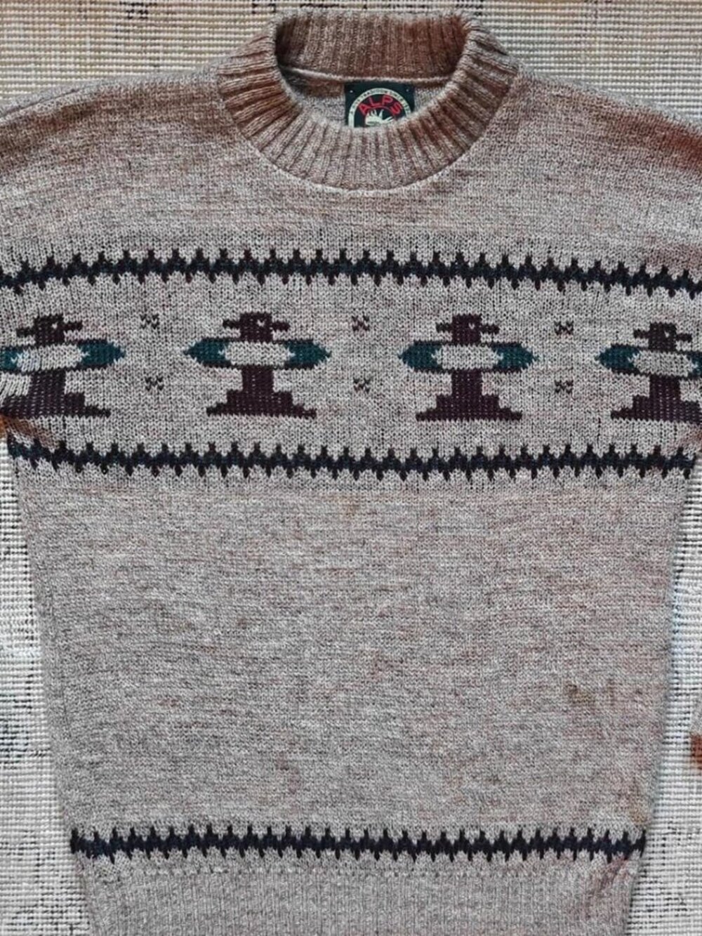 Vintage Neutral Alps Rugged Outdoor Wool Sweater Size Small